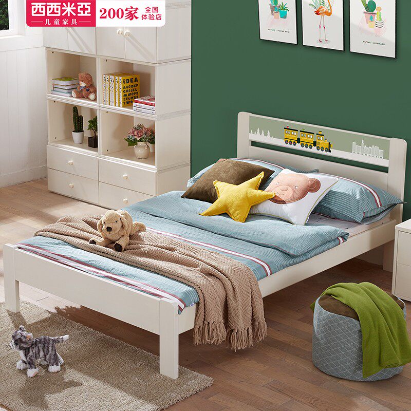 (South Ming) West Seymia Nordic children's bed modern minimalist imports solid wood bed full solid wood single bed