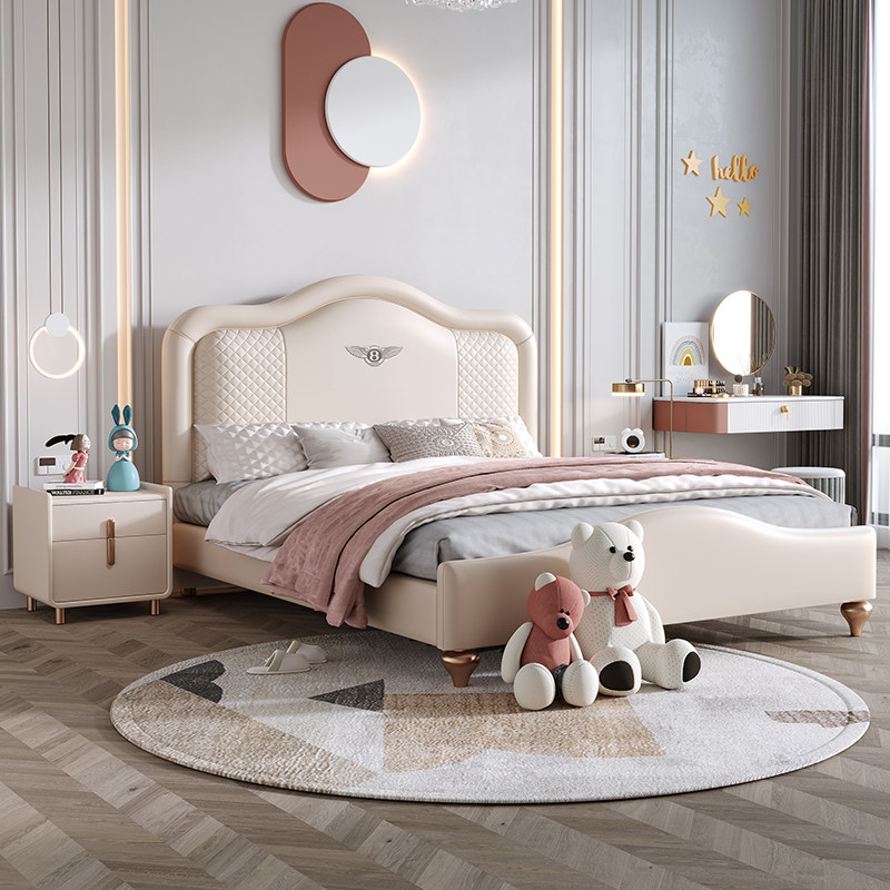 Yaffee Snowbingli Children's Bed Brief Princess Bed Boy Bedroom Girl Teen Bed Solid Wood Silica Gel Small Bed Leather