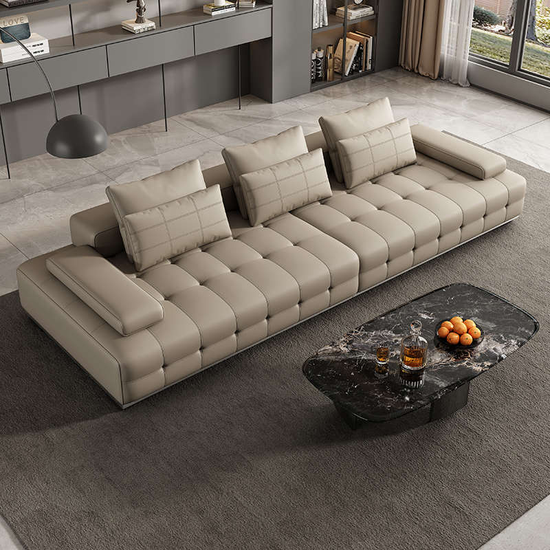 ワンセンローレンスフルレザーソファストレートローイタリアのリビングルームヴィララージフラット1階牛革アートソファ組み合わせ