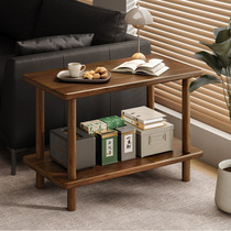 Bibei Mu sofa side table solid wood double-layered small coffee table Chinese side table simple modern Nordic living room corner table QP