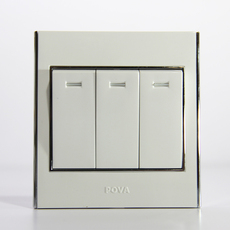 Выключатель двухклавишный pova普洛瓦开关插座 家用时尚开关 三开双控荧光开关a90白色