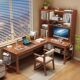 Absen solid wood corner desk bookshelf integrated student home bookcase combination bedroom L-shaped corner study table