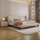 Italian-Style Minimalist Cream-Colored Bed for Small Apartments, Solid Wood Bed with a Soft Lamb Wool Upholstery, Double Bed