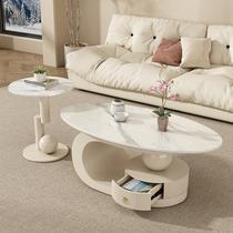 Aidian light luxury cream slate tea family living room modern small apartment living room combination oval coffee table luxury