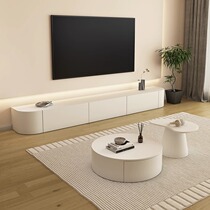 Zhen leather TV cabinet coffee table combination cream style solid wood painted floor cabinet tall living room modern simple TV cabinet