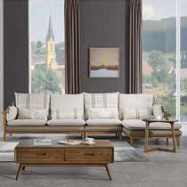 Light luxury solid wood sofa simple and modern new Chinese style living room combination log smart production all solid wood L-shaped sofa S808