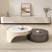 Kaimiao wabi-sabi style slate coffee table living room home internet celebrity cream style retractable size round coffee table TV cabinet