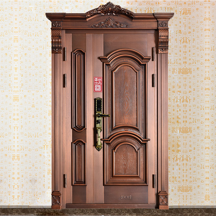 Real Madrid Baron secure solid bronze door finely carved aluminium Safe into the door pure copper wood grain security door entry door