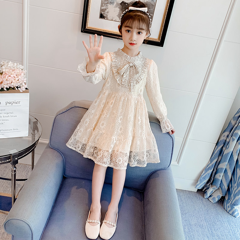 Girl Foreign Dress Autumn Dress 2022 New Foreign Pie Net Red Girl Child Clothing Lace Princess Dress Spring Autumn Season Dress