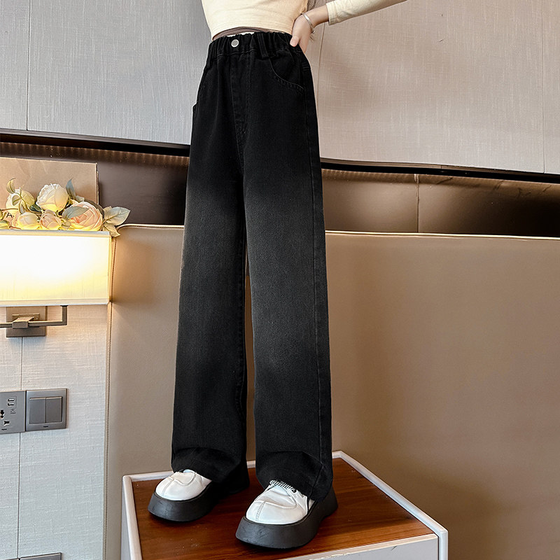 Girl Jeans Spring Autumn Outwear Long Pants Woman Great Boy Fall Straight Drum Pants Children Autumn Winter Style Add Suede Pants-Taobao