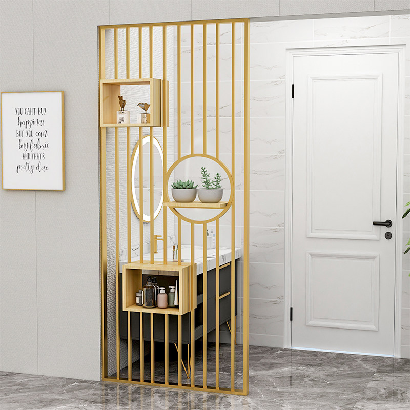 Nordic living room entry porch screen partition wall light luxury shelf wrought iron decoration hollow wash table stainless steel