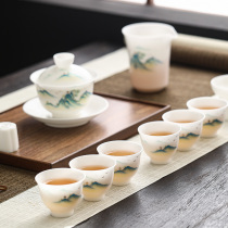 Bashiji Jiang Mountain Ice Seed Jade Porcelaine High-end Tea Set Home Delivery Courtesy Cover Bowl Fair Cup High-end White Porcelain Ware