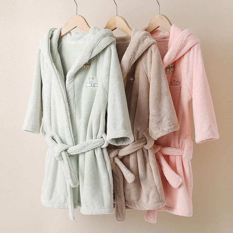 Children's hooded nightgown Winter thickened warm pajamas Boy and girl Yukata Baby bathrobe absorbent nano velvet