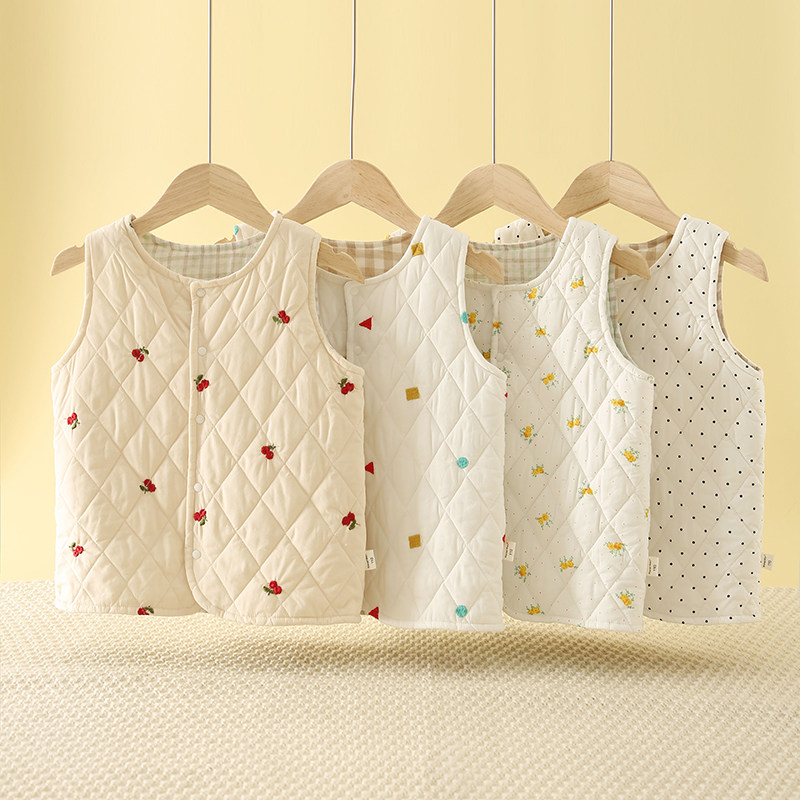Two sides wearing pure cotton children warm waistcoat for autumn and winter wear male and female canon shoulder baby thickened vest waistcoat