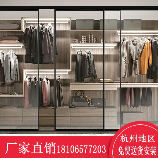Modern minimalist new full house custom minimalist light lavish wardrobe wine cabinet glass door black cloakroom with door open door