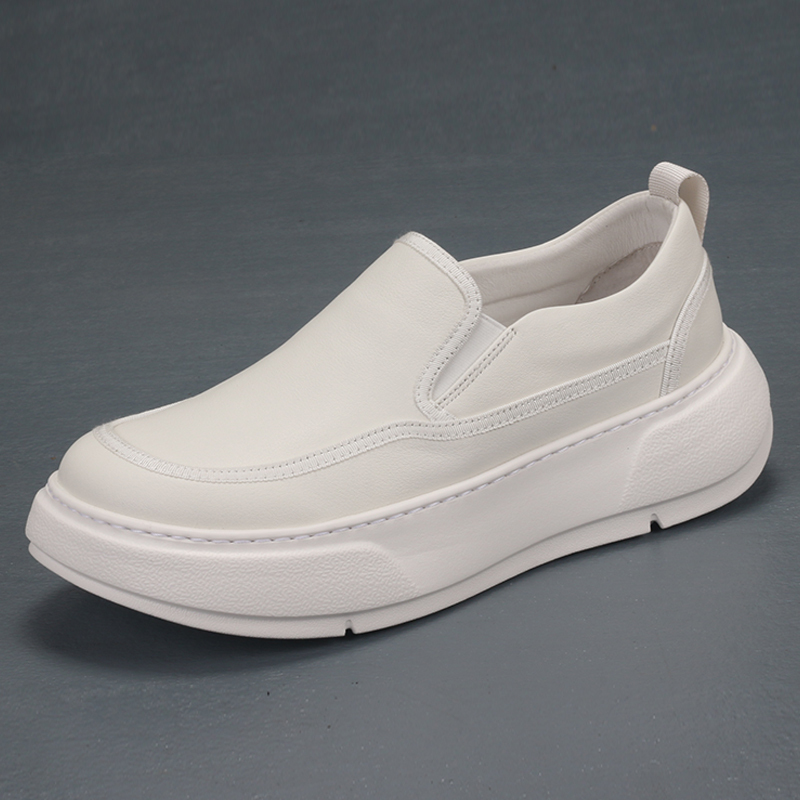 New Genuine Leather White Shoes, Korean Style, Youthful, Trendy, Fashionable, Versatile, Casual, Sporty, Lightweight, Comfortable, Slip-On, Breathable