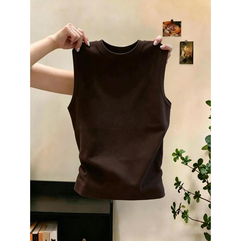 Thirteen Major Brands in One Place! Korean-Style Simple Dark Brown Vest for Women, Versatile and Age-Reducing Sleeveless Top for Commuting Thirteen Major Brands in One Place! Korean-Style Simple Dark Brown Vest for Women, Versatile and Age-Reducing Sleeveless Top for Commuting