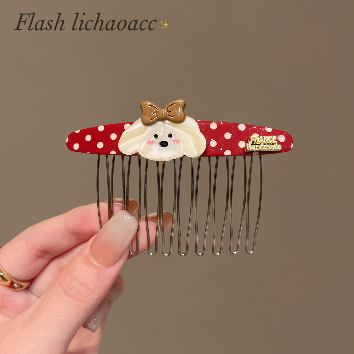 Korean style cute puppy glossy polka dot bow hair comb for princess hairstyle with side hair clips