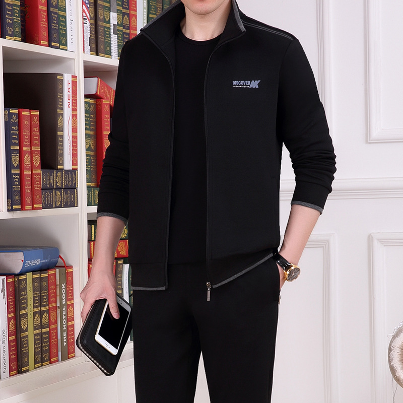Official website flagship store 2019 spring and autumn new middle-aged men's sports suit three-piece set of middle-aged and elderly large size running