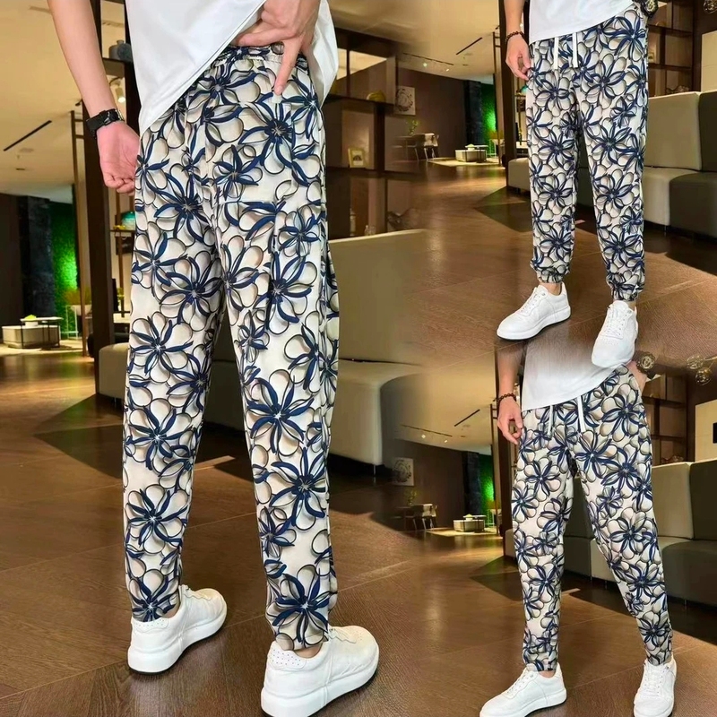 866-H Summer New Classic Fashion Versatile Casual Pants Trendy Men's Thin Jacquard Straight-Leg Jogger Pants Stylish