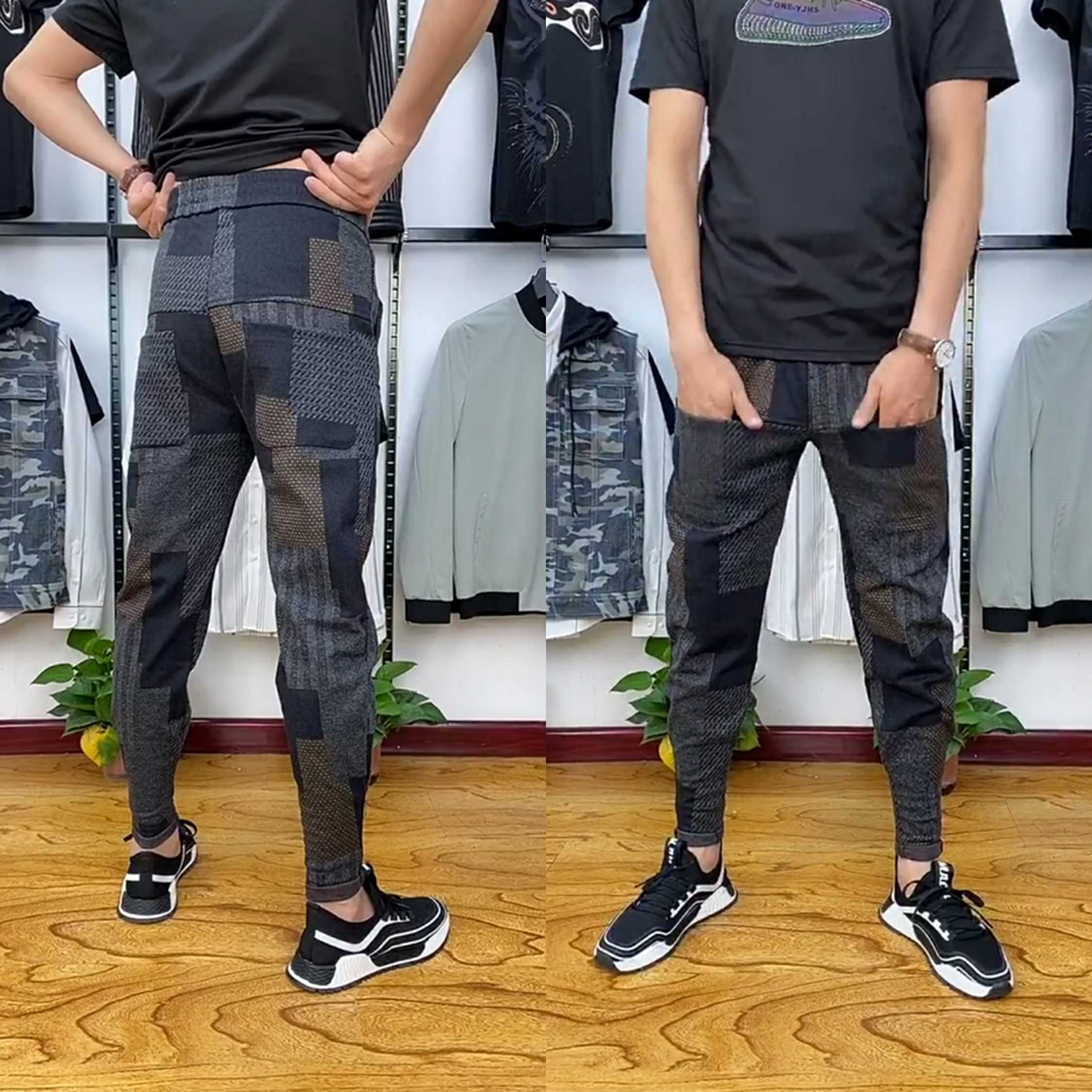 2055 casual pants plaid simple casual pants men's Korean version of the trend fashion handsome plaid pants men's sweatpants tide pants