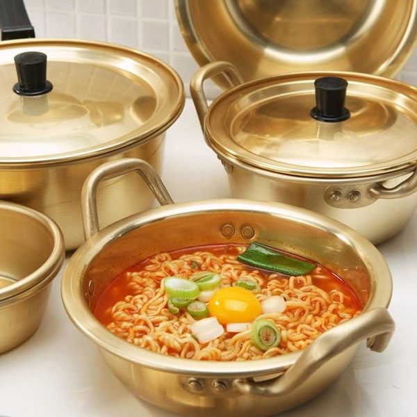 Korean eat and broadcast the same tableware Korean ramen pot small cooking pot Old-fashioned canteen instant noodles aluminum pot household instant noodles double
