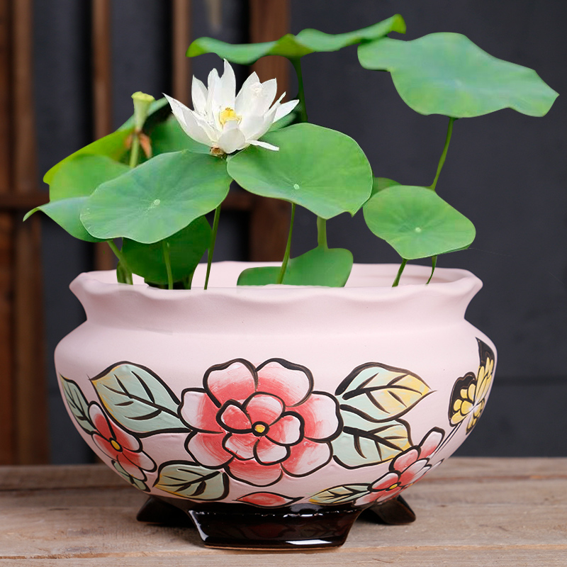 Refers to ceramic flower POTS, large diameter bowl LianHe flowerpot hand - made home hydroponic water to raise extra large money plant pot