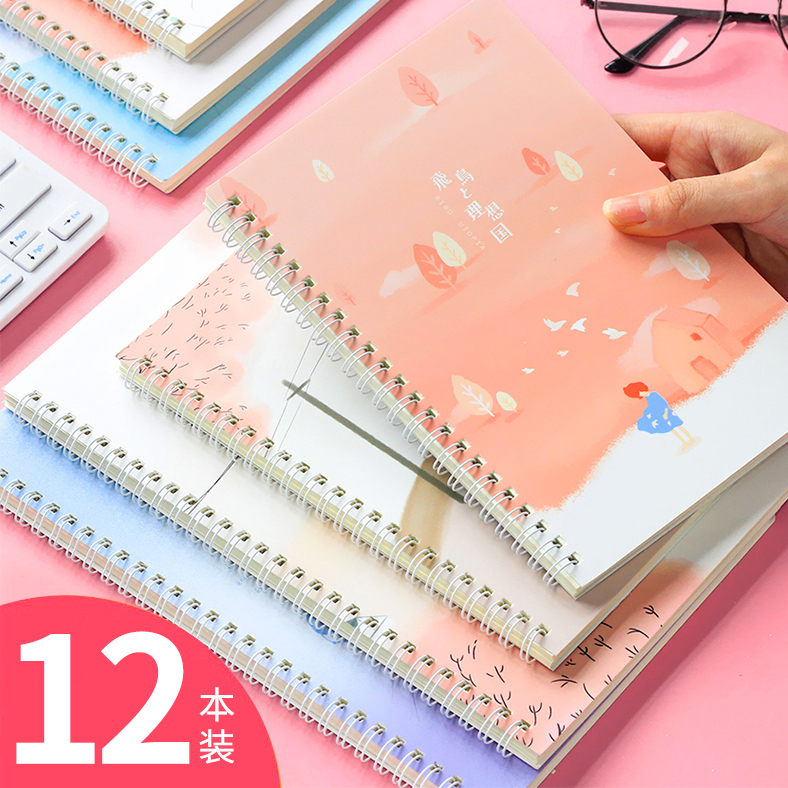 Coil book 12 sets of small fresh notebook A5 B5 large horizontal student diary thickened literary and artistic exquisite Korean cute girl heart book wholesale simple ins notepad