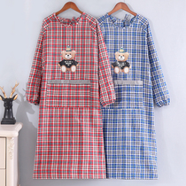 Long cotton long sleeve apron home kitchen gown adult fashion cooking breathable waist work clothes