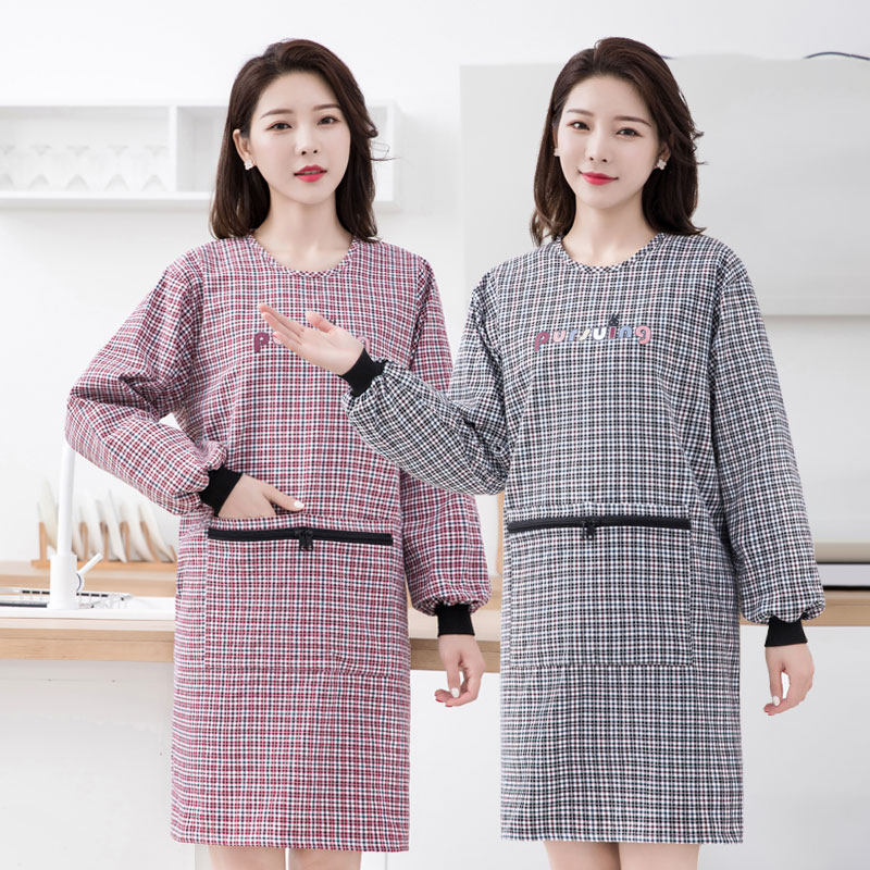 Hanging loose high-end cotton long sleeve apron housekitchen cooking women's fashion clothes for work anti-fouling clothes