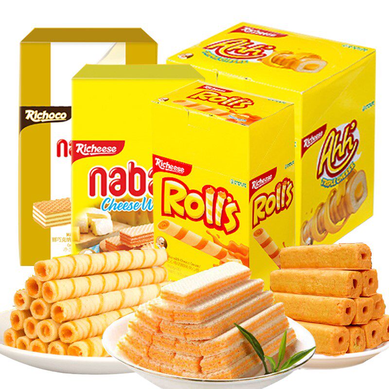Indonesia imported Rich Cheese Cheese Stick Cheese Flavor Sandwich Roll 180g X2 Box Egg Roll Wafer Biscuits Snacks