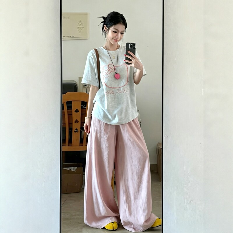 Casual Maternity Wear, Summer Fashion Suit, Cotton Large Size Loose T-Shirt, Short-Sleeved Wide-Leg Pants, Can Be Worn as a Complete Set after Childbirth