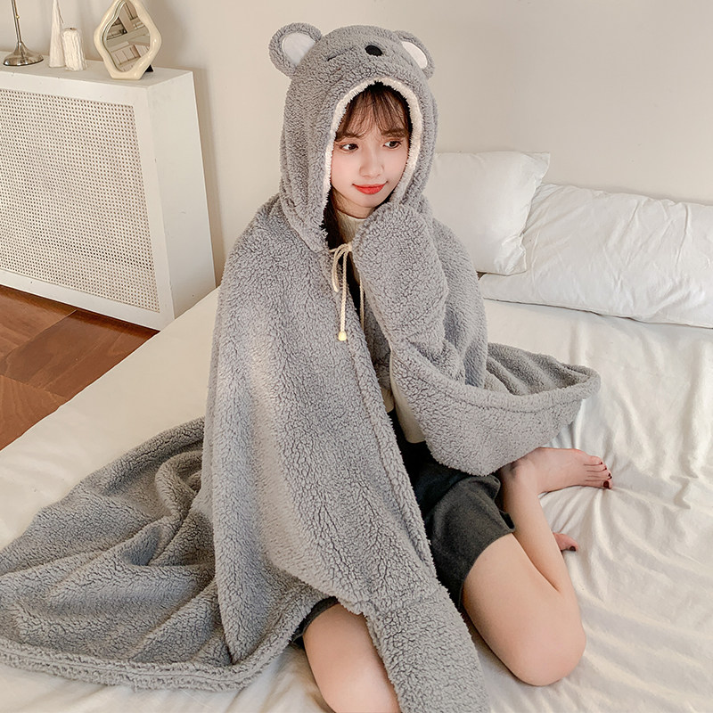 Korean version shawl blanket female winter warm cloak cute lazy cloak office student nap wearable blanket