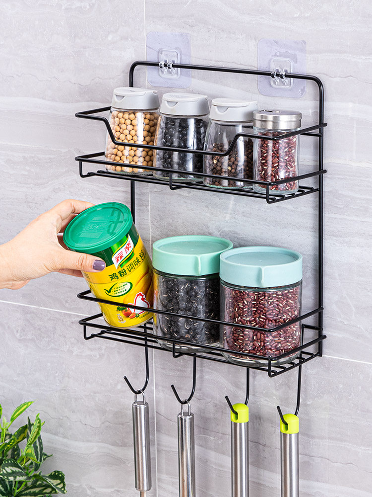 Kitchen shelf Wall-mounted non-perforated seasoning storage layer shelf Wall-mounted multi-purpose supplies Household shelf