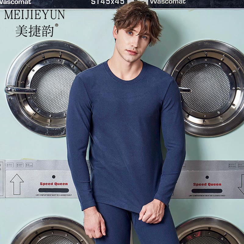 Meijieyun Men’s Heat Underwear Dày cộng với lông cừu Bông Áo len Cơ sở Quần áo ấm Quần áo mùa thu Bộ quần áo Longkins - Phù hợp với nóng lên