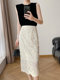 Lingze Xitong White Summer Skirt for Women with Three-Dimensional Lace Embroidery, Straight-Cut, Chanel-Style Midi Skirt