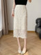 Lingze Xitong White Summer Skirt for Women with Three-Dimensional Lace Embroidery, Straight-Cut, Chanel-Style Midi Skirt