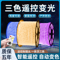 Light strip led three-color color change dimming living room ceiling household strip ultra-bright outdoor waterproof 220v soft light strip