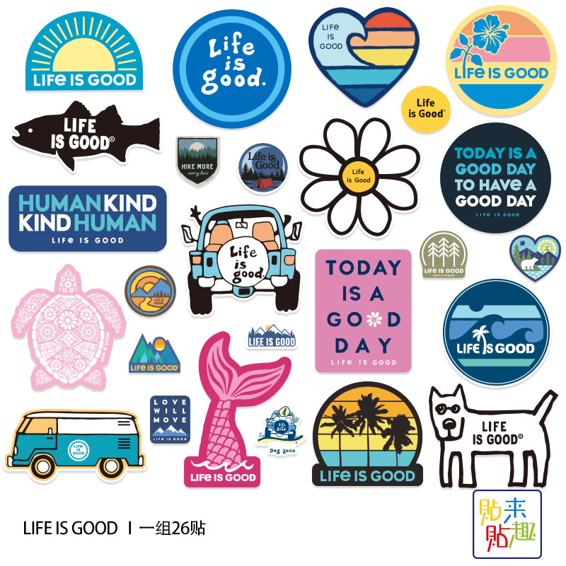 Life Is Good Outdoor Line Travel Box Sticker Personality Tide Card Locomotive Skateboard Sticker Electric Bottle Car Helmet Sticker-Taobao