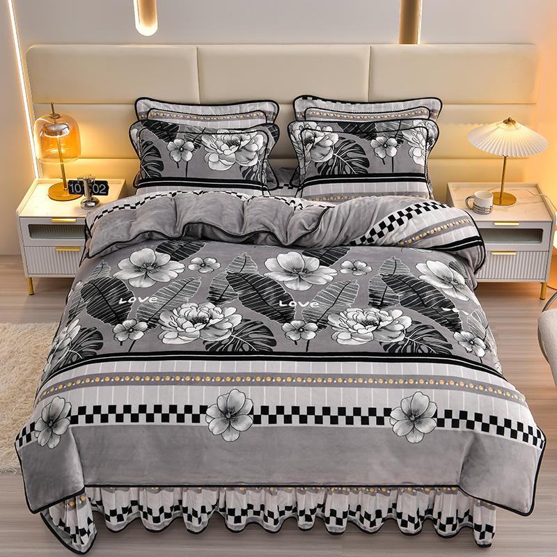 Thickened Warm High K Heavy Double Sided Milk Suede Bed Skirt Winter Bed kit not dropping Mao without fade antistatic-Taobao