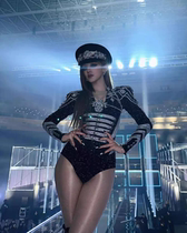 Womens gidle singing clothes same style flash diamond heavy industry black hat kpop girl group clothes superlady performance clothes