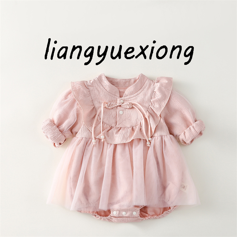 女児ジャンプスーツ 1ヶ月 1歳 三角ロンパース 中国風 おなら ドレス スカート プリンセス風 ベビー服 春