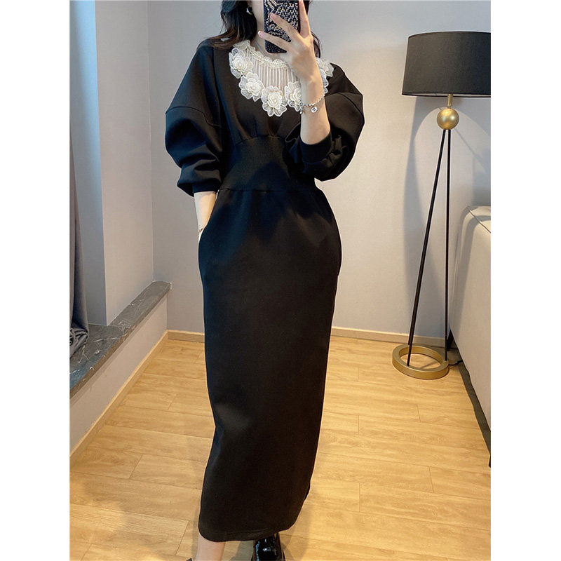 Black Ocean Gas Waistcoat Dress Woman's Small crowdDesign Feminists Fall Long Dress 2023 New European Station European Goods-Taobao