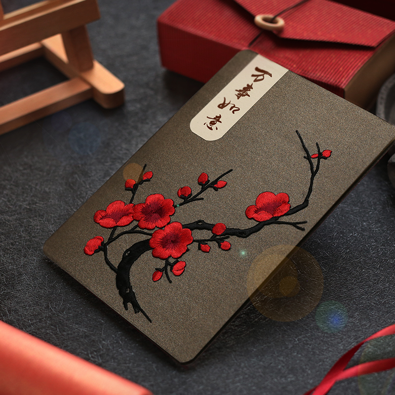 Advanced Senses Embroidered Plum New Year Greeting Cards In the State Wind Creative Retro Students' Day Business Retirement Joe Gifts Gifts