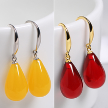 Beeswax earrings Gold blood amber 925 silver earrings Pearl earrings long fashion net red earrings hypoallergenic