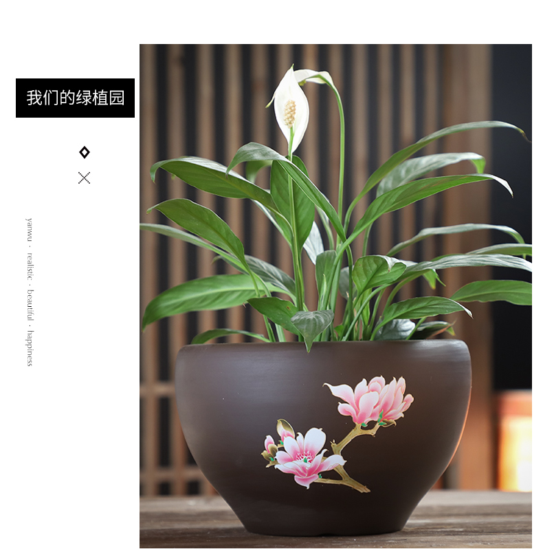 Flowerpot ceramic creative move large extra large special offer a clearance with tray was contracted household more than other meat flower pot