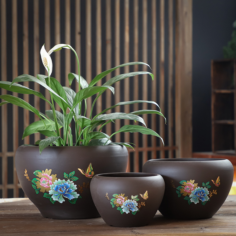 Flowerpot ceramic creative move large extra large special offer a clearance with tray was contracted household more than other meat flower pot