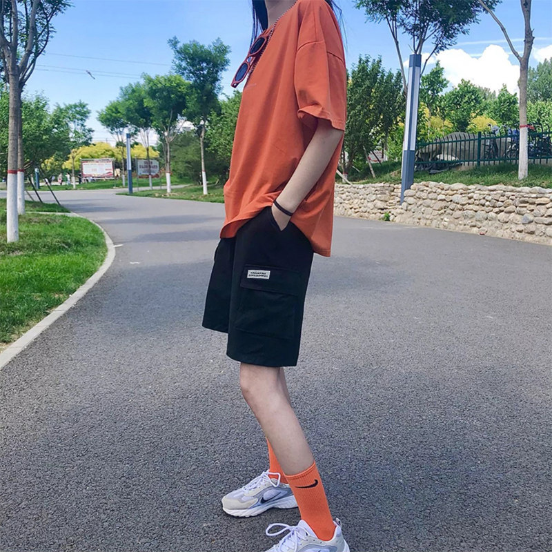 2021 summer new overalls shorts women's straight loose high waist slim ins trendy bf wind five-point sports pants