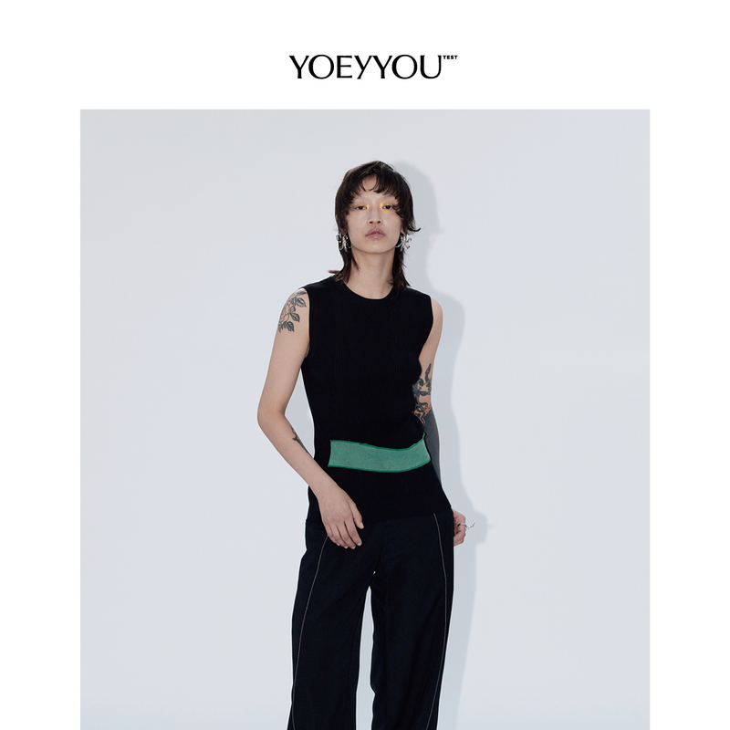 Yoeyyou Color-Blocked Woolen Vest Niche Designer Brand Women's Stylish Top Sweater