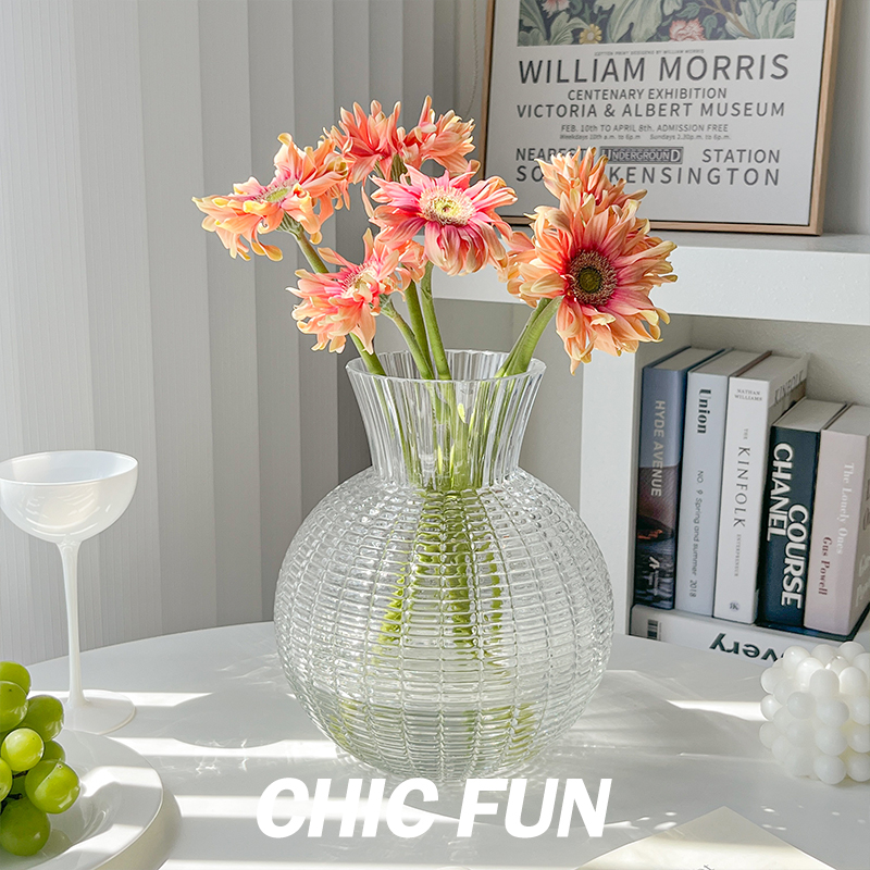 Vase decoration living room flower arrangement net red ins style French glass flowers rose green plant big belly high-end sense small